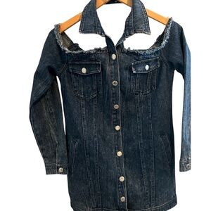 Hera Collection Denim Off-Shoulder Dress with Frayed Edges